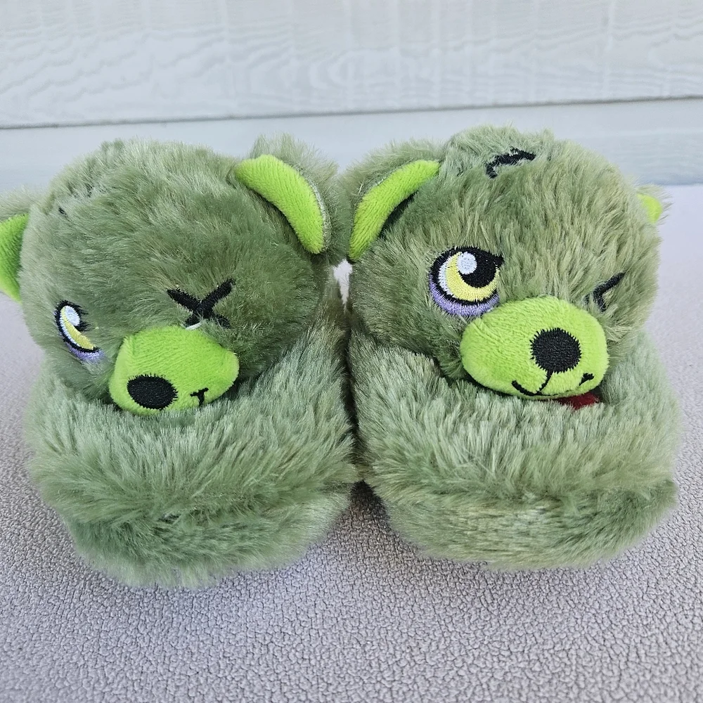 Build A Bear Halloween Zombie Bear House Slippers Shoes Youth SZ 1 2 Green